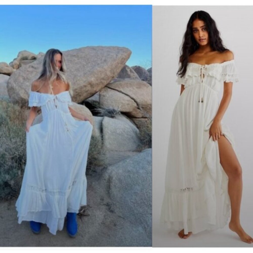 NWT Free People Dress Moonlight Ocean Maxi Gauze in Ivory White